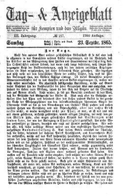 Tag- und Anzeigeblatt für Kempten und das Allgäu Samstag 23. September 1865