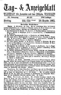 Tag- und Anzeigeblatt für Kempten und das Allgäu Freitag 29. September 1865