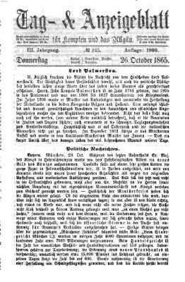 Tag- und Anzeigeblatt für Kempten und das Allgäu Donnerstag 26. Oktober 1865