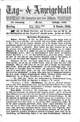 Tag- und Anzeigeblatt für Kempten und das Allgäu Freitag 3. November 1865