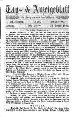 Tag- und Anzeigeblatt für Kempten und das Allgäu Freitag 22. Dezember 1865