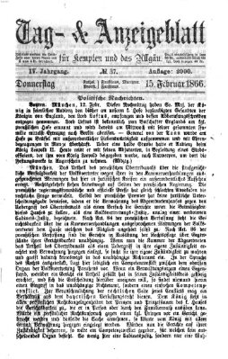 Tag- und Anzeigeblatt für Kempten und das Allgäu Donnerstag 15. Februar 1866