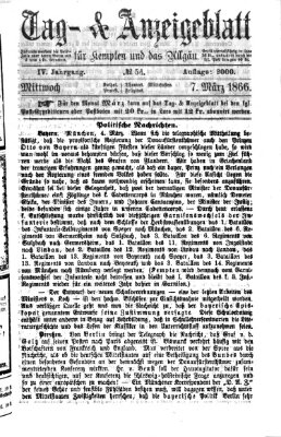 Tag- und Anzeigeblatt für Kempten und das Allgäu Mittwoch 7. März 1866