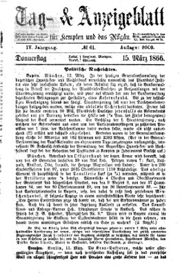 Tag- und Anzeigeblatt für Kempten und das Allgäu Donnerstag 15. März 1866
