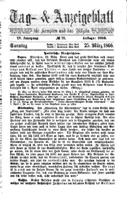 Tag- und Anzeigeblatt für Kempten und das Allgäu Sonntag 25. März 1866