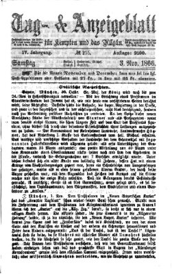 Tag- und Anzeigeblatt für Kempten und das Allgäu Samstag 3. November 1866