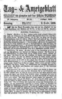 Tag- und Anzeigeblatt für Kempten und das Allgäu Sonntag 2. Dezember 1866