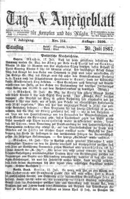 Tag- und Anzeigeblatt für Kempten und das Allgäu Samstag 20. Juli 1867