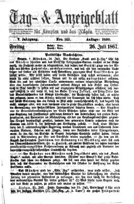 Tag- und Anzeigeblatt für Kempten und das Allgäu Freitag 26. Juli 1867
