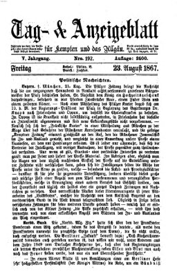 Tag- und Anzeigeblatt für Kempten und das Allgäu Freitag 23. August 1867