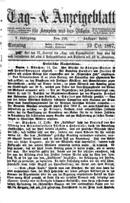 Tag- und Anzeigeblatt für Kempten und das Allgäu Sonntag 13. Oktober 1867