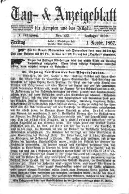 Tag- und Anzeigeblatt für Kempten und das Allgäu Freitag 1. November 1867