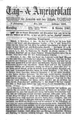 Tag- und Anzeigeblatt für Kempten und das Allgäu Samstag 9. November 1867