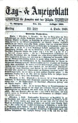 Tag- und Anzeigeblatt für Kempten und das Allgäu Freitag 4. Dezember 1868