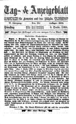 Tag- und Anzeigeblatt für Kempten und das Allgäu Dienstag 8. Dezember 1868