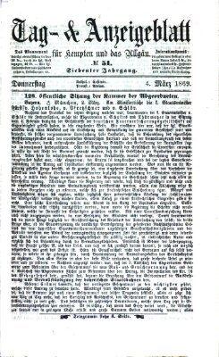 Tag- und Anzeigeblatt für Kempten und das Allgäu Donnerstag 4. März 1869