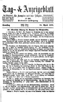 Tag- und Anzeigeblatt für Kempten und das Allgäu Samstag 24. April 1869