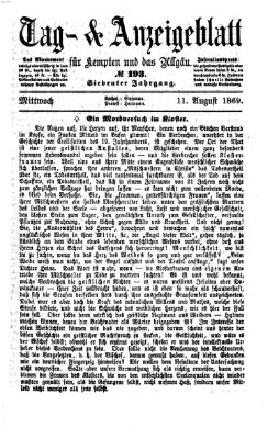 Tag- und Anzeigeblatt für Kempten und das Allgäu Mittwoch 11. August 1869