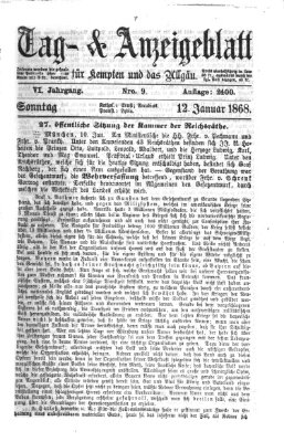 Tag- und Anzeigeblatt für Kempten und das Allgäu Sonntag 12. Januar 1868