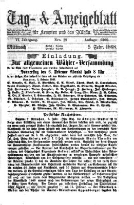 Tag- und Anzeigeblatt für Kempten und das Allgäu Mittwoch 5. Februar 1868