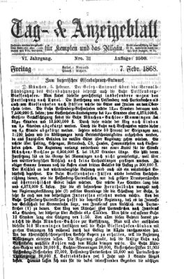 Tag- und Anzeigeblatt für Kempten und das Allgäu Freitag 7. Februar 1868