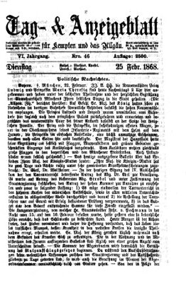 Tag- und Anzeigeblatt für Kempten und das Allgäu Dienstag 25. Februar 1868