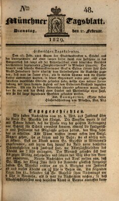 Münchener Tagblatt Dienstag 17. Februar 1829