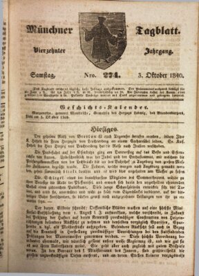 Münchener Tagblatt Samstag 3. Oktober 1840