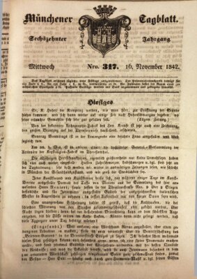 Münchener Tagblatt Mittwoch 16. November 1842