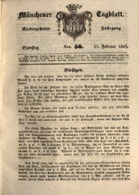 Münchener Tagblatt Samstag 25. Februar 1843