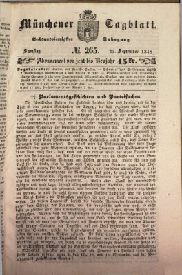 Münchener Tagblatt Samstag 23. September 1848