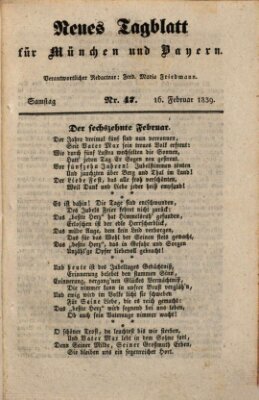 Neues Tagblatt für München und Bayern Samstag 16. Februar 1839