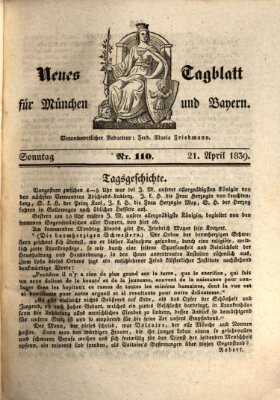 Neues Tagblatt für München und Bayern Sonntag 21. April 1839