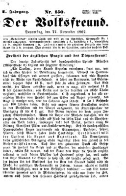 Der Volksfreund Donnerstag 27. November 1862
