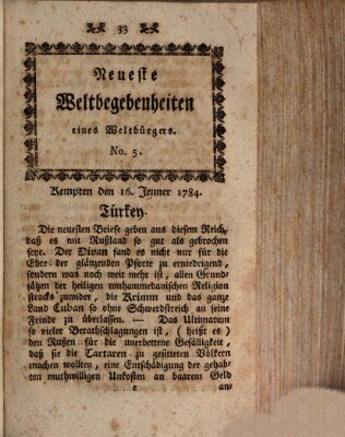 Neueste Weltbegebenheiten (Kemptner Zeitung) Freitag 16. Januar 1784