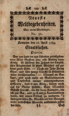 Neueste Weltbegebenheiten (Kemptner Zeitung) Freitag 16. April 1784