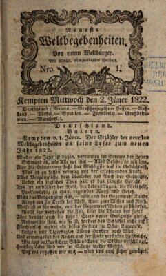 Neueste Weltbegebenheiten (Kemptner Zeitung) Mittwoch 2. Januar 1822