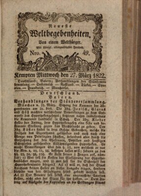 Neueste Weltbegebenheiten (Kemptner Zeitung) Mittwoch 27. März 1822