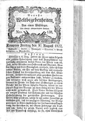 Neueste Weltbegebenheiten (Kemptner Zeitung) Freitag 30. August 1822