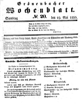 Grönenbacher Wochenblatt Samstag 19. Mai 1855