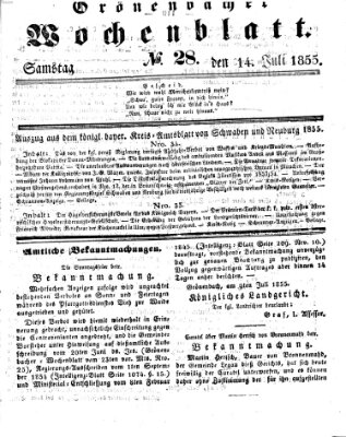 Grönenbacher Wochenblatt Samstag 14. Juli 1855
