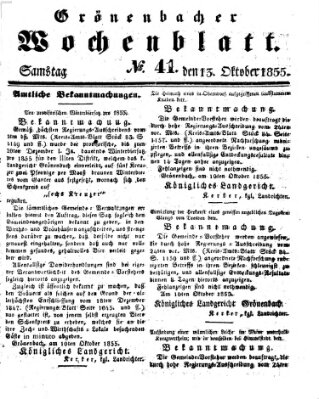 Grönenbacher Wochenblatt Samstag 13. Oktober 1855