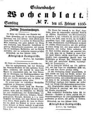 Grönenbacher Wochenblatt Samstag 16. Februar 1856
