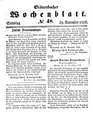 Grönenbacher Wochenblatt Samstag 29. November 1856