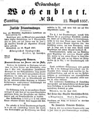 Grönenbacher Wochenblatt Samstag 22. August 1857