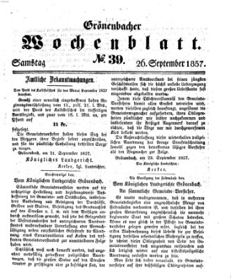 Grönenbacher Wochenblatt Samstag 26. September 1857