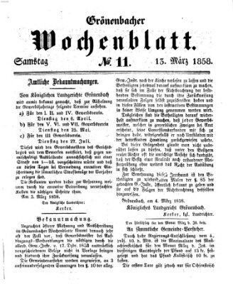 Grönenbacher Wochenblatt Samstag 13. März 1858