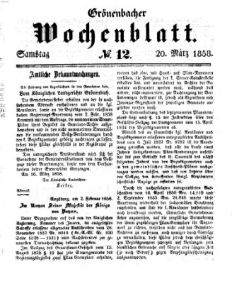 Grönenbacher Wochenblatt Samstag 20. März 1858