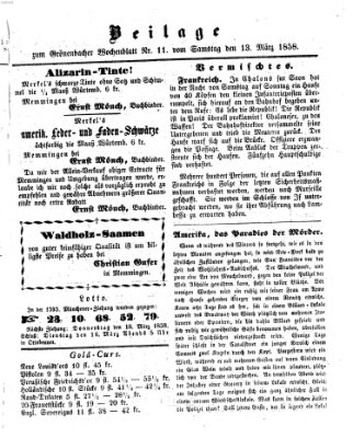Grönenbacher Wochenblatt Samstag 13. März 1858