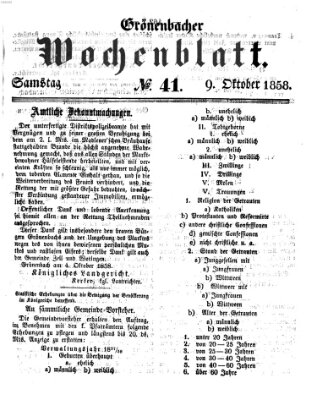 Grönenbacher Wochenblatt Samstag 9. Oktober 1858